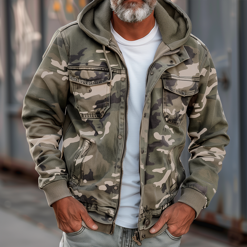 Fabian™ - Men's Camouflage Cargo Jacket - With Hood and Multi-Pocket Design