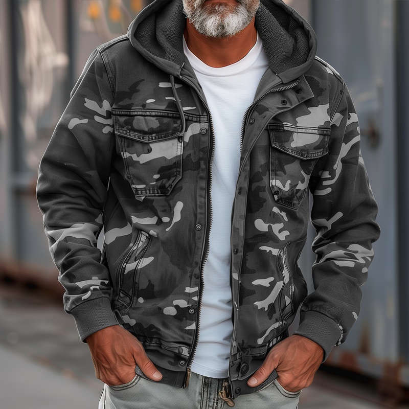 Fabian™ - Men's Camouflage Cargo Jacket - With Hood and Multi-Pocket Design